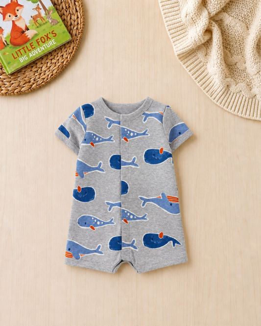 🐳Original Carter's Baby Boy Whale Friends Romper – Heather Grey & Blue