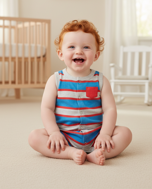 ⚓ Carter’s Baby Boy Striped Sleeveless Romper – Nautical Blue & Red