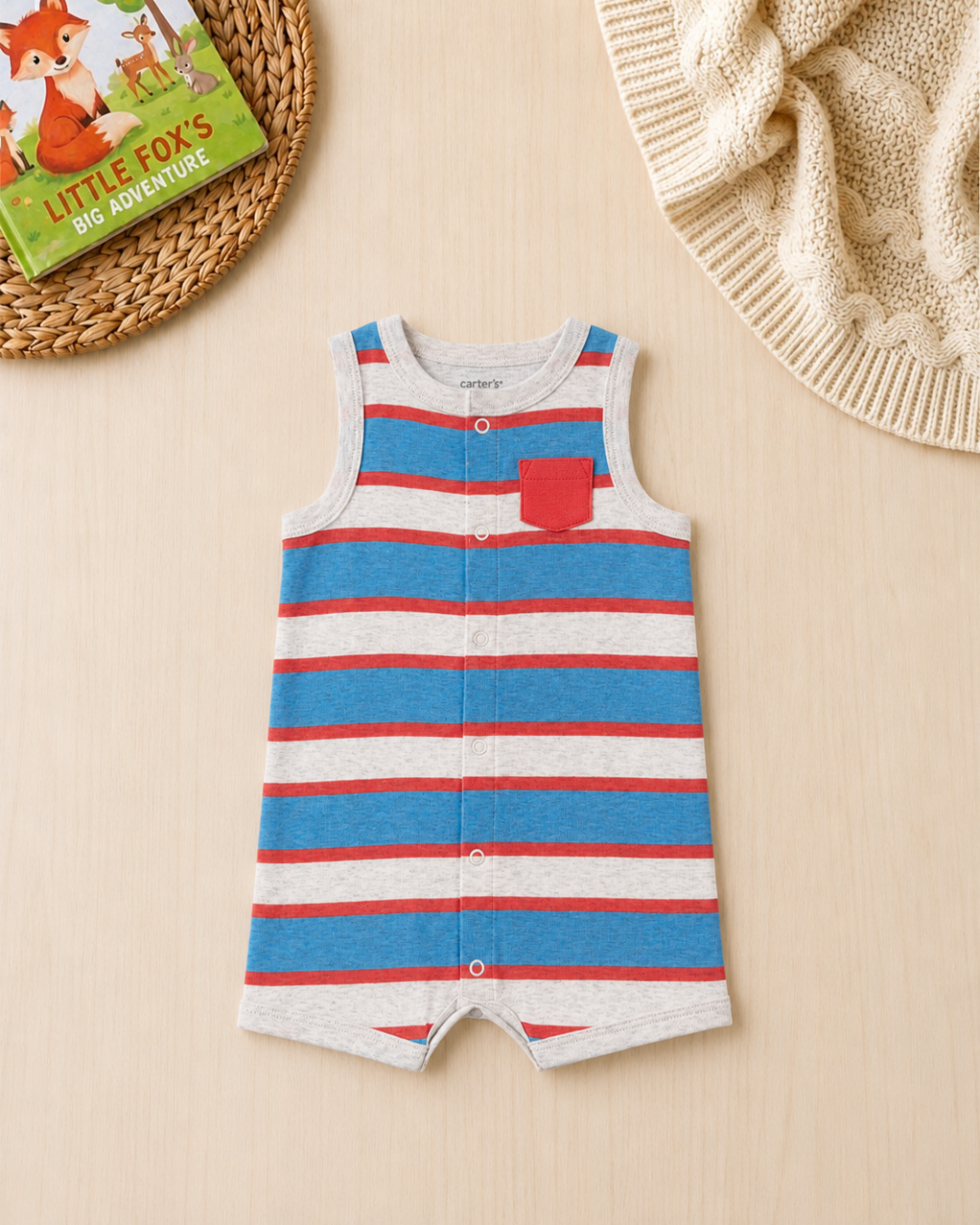 ⚓Original Carter's Baby Boy Striped Sleeveless Romper – Nautical Blue & Red