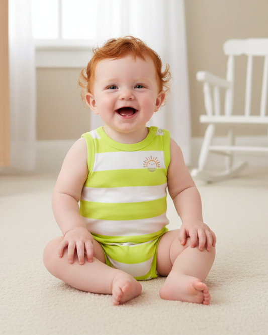 ☀️ Carter’s Baby Boy Neon Sun Romper – Bright Striped Summer Style