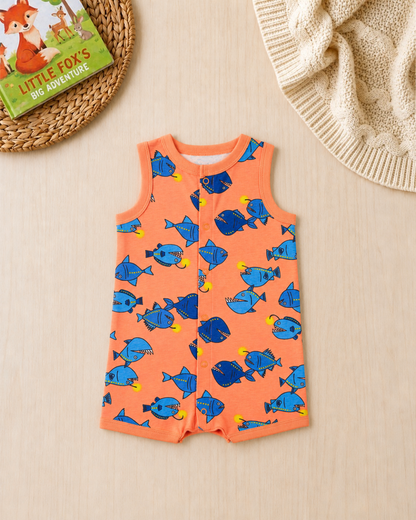 🐟Original Carter's Baby Boy Angler Fish Romper – Bright Orange Summer Style