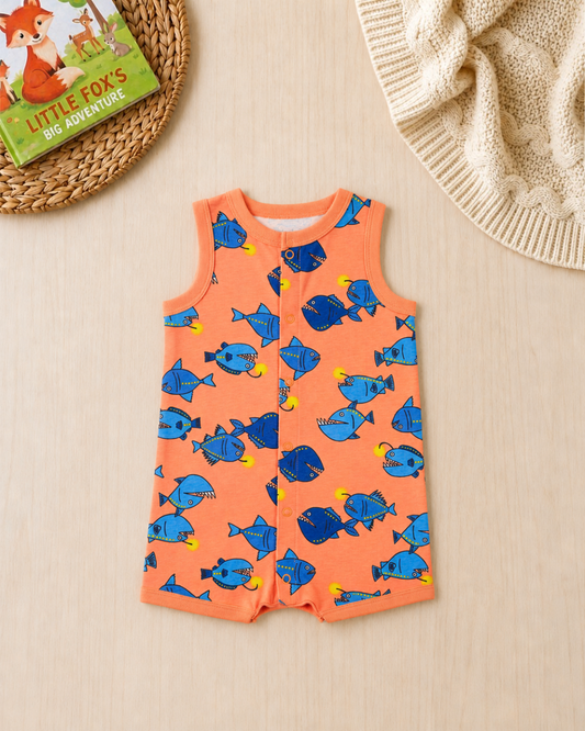 🐟Original Carter's Baby Boy Angler Fish Romper – Bright Orange Summer Style