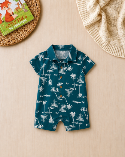 🌴Original Carter's Baby Boy Tropical Palm Tree Romper – Teal Summer Style