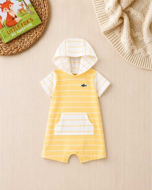🦈Original Carter's Baby Boy Hooded Nautical Romper – Sunny Yellow Stripes