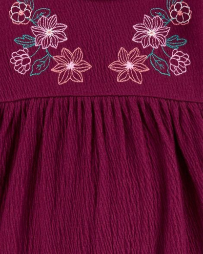 🌸 Original Carter’s Baby Girl Cotton Jumpsuit – Plum Floral Embroidery