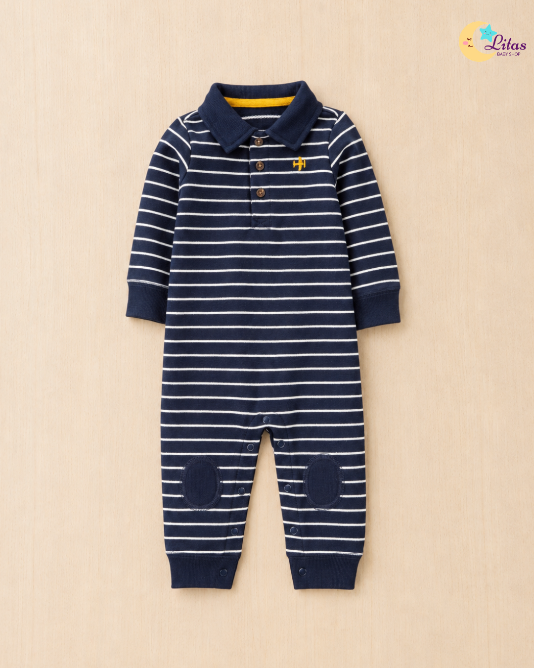 ✈️ Original Carter’s Baby Boy Cotton Jumpsuit – Navy Blue Nautical Stripes