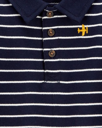 ✈️ Original Carter’s Baby Boy Cotton Jumpsuit – Navy Blue Nautical Stripes