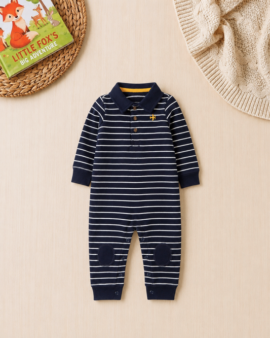 ✈️ Carter’s Baby Boy Nautical Polo Jumpsuit – Navy Blue & Airplane Style