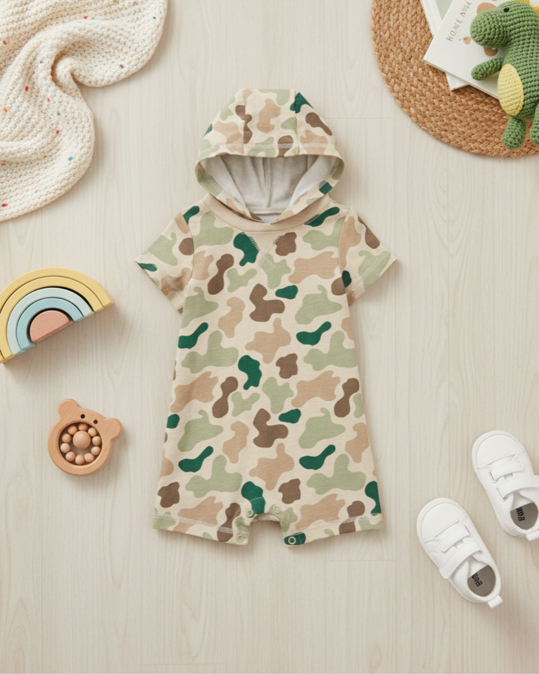 🌲 Carter’s Baby Boy Camo Hooded Romper – Adventure Earth Tones