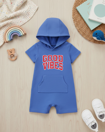 💙 Carter’s Baby Boy "Good Vibes" Hooded Romper – Royal Blue Style