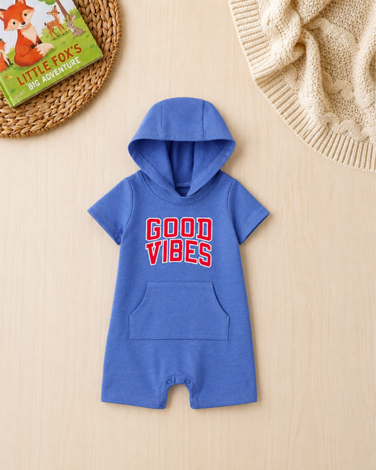 💙Original Carter's Baby Boy "Good Vibes" Hooded Romper – Royal Blue Style