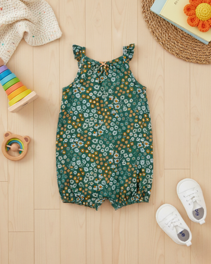 🌼 Carter’s Baby Girl Floral Garden Romper – Deep Teal & Daisy Style