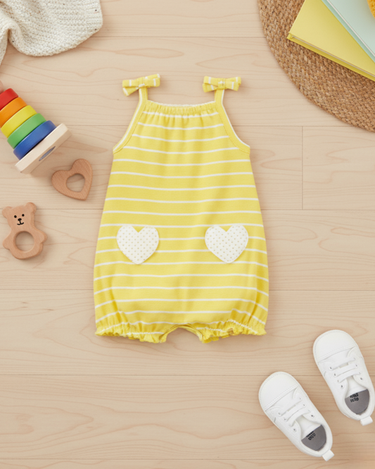 ☀️ Carter’s Baby Girl Yellow Striped Heart Romper – Sunny Summer Style