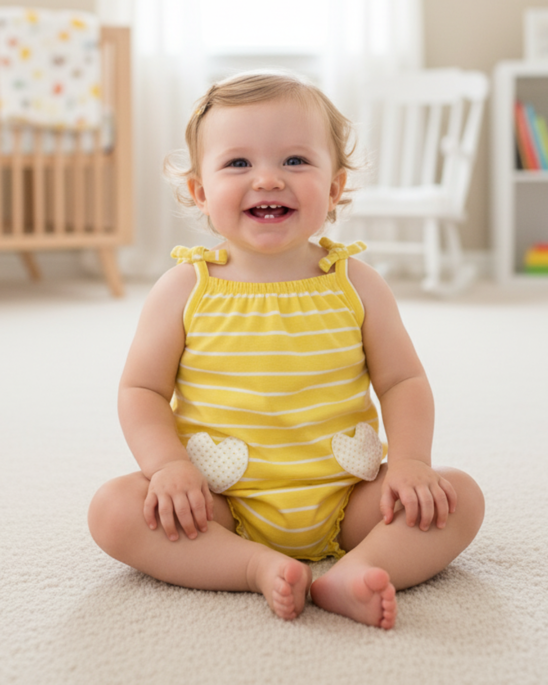 ☀️ Carter’s Baby Girl Yellow Striped Heart Romper – Sunny Summer Style