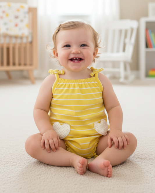 ☀️ Carter’s Baby Girl Yellow Striped Heart Romper – Sunny Summer Style