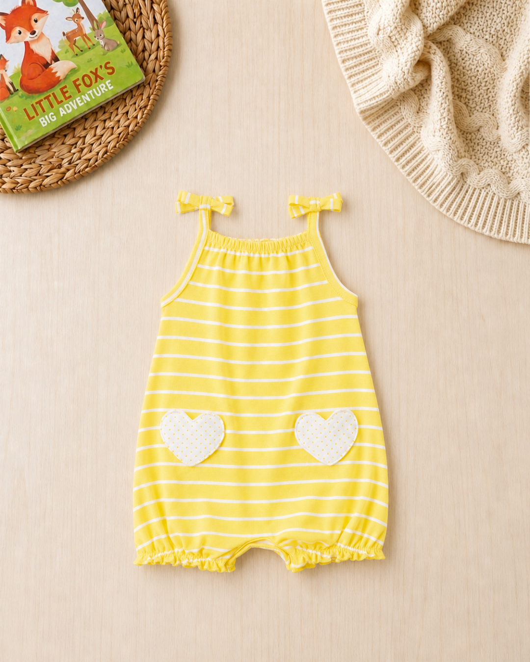 ☀️Original Carter's Baby Girl Yellow Striped Heart Romper – Sunny Summer Style