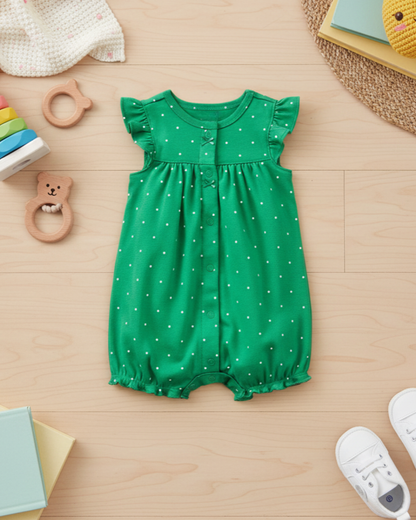 🌿 Carter’s Baby Girl Emerald Dot Romper – Classic Polka Dot Style