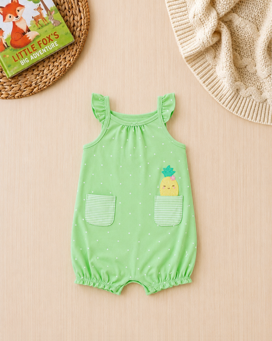 🍍Original Carter's Baby Girl Pineapple Romper – Green & White Polka Dots