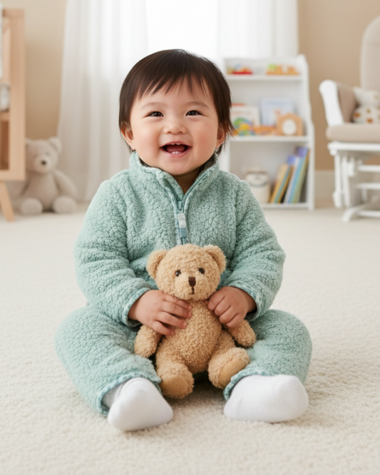 🌿 Carter’s Baby Girl Sage Green Sherpa Jumpsuit – Cozy Garden Style