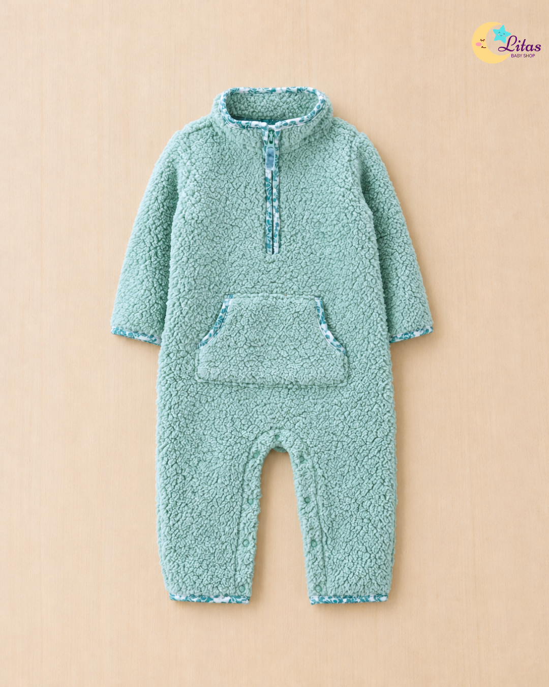 🌿 Original Carter’s Baby Girl Sherpa Jumpsuit – Sage Green Floral