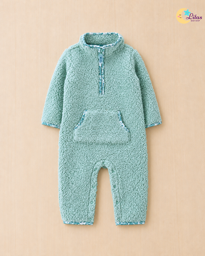 🌿 Original Carter’s Baby Girl Sherpa Jumpsuit – Sage Green Floral