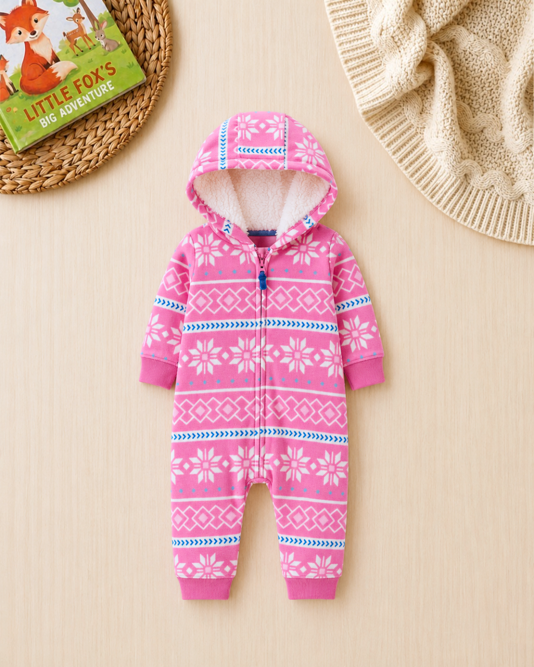 ❄️Original Carter's Baby Girl Fair Isle Fleece Jumpsuit – Sherpa Hood