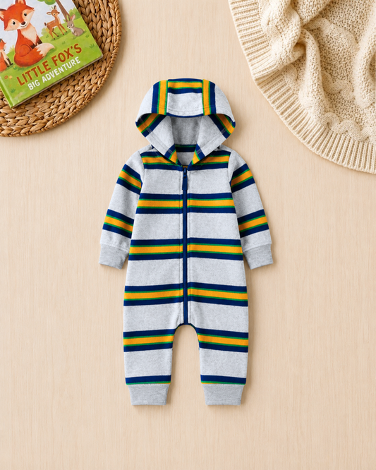 ⚓Original Carter's Baby Boy Striped Fleece Jumpsuit – Hooded Cozy Fit