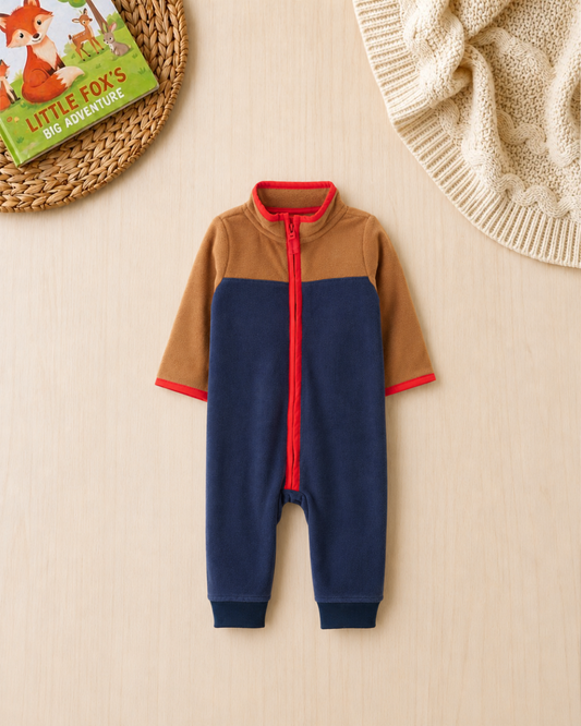 🐻Original Carter's Baby Boy Color-Block Fleece Jumpsuit – Navy & Camel
