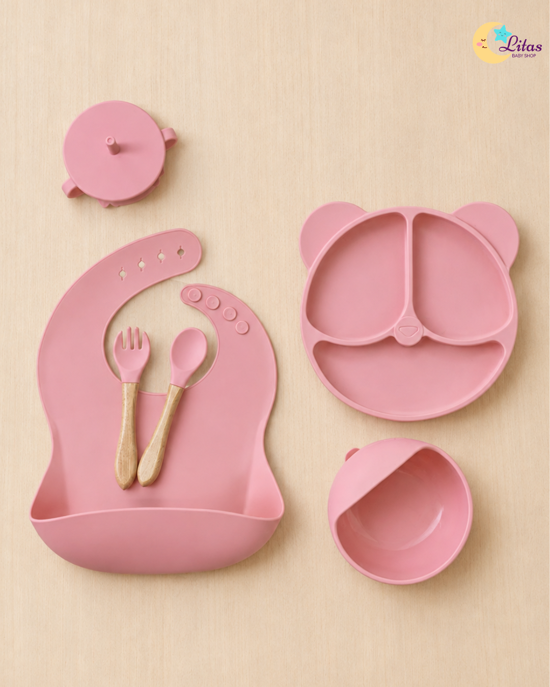 🐻 Baby Girl 6-Piece Feeding Set – Pink Bear