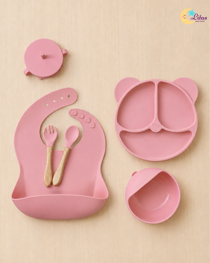 🐻 Baby Girl 6-Piece Feeding Set – Pink Bear
