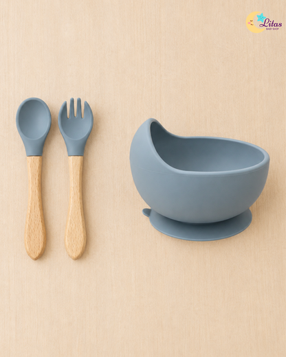 🐻 Baby Boy 6-Piece Feeding Set – Gray Blue Bear