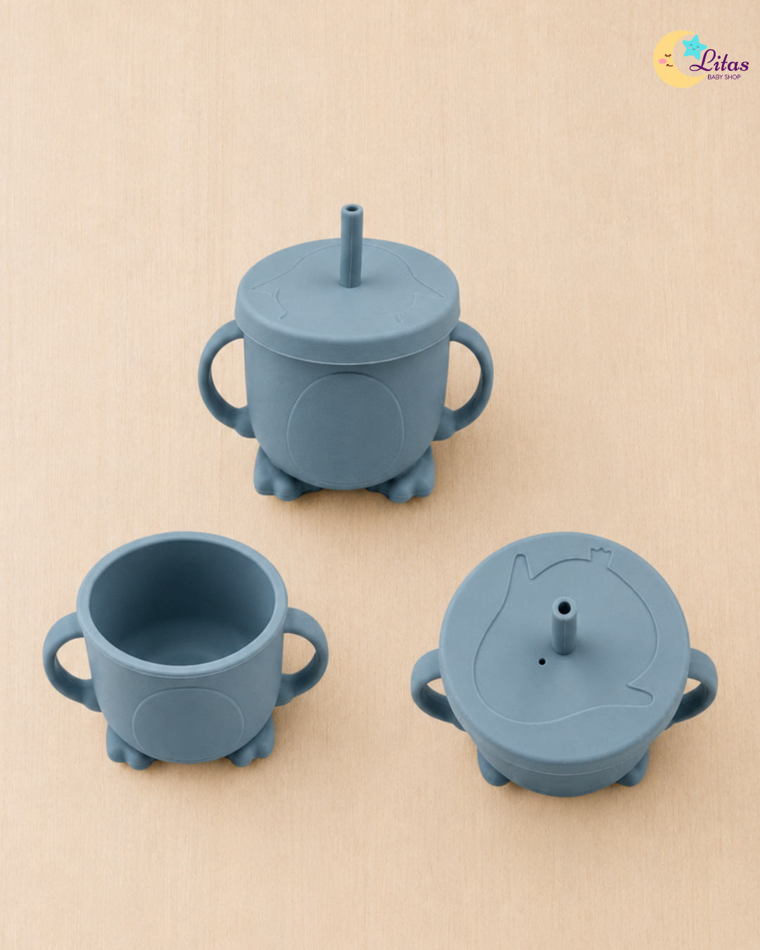🐻 Baby Boy 6-Piece Feeding Set – Gray Blue Bear
