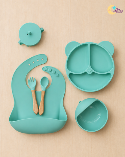 🐻 Baby Unisex 6-Piece Feeding Set – Mint Green Bear