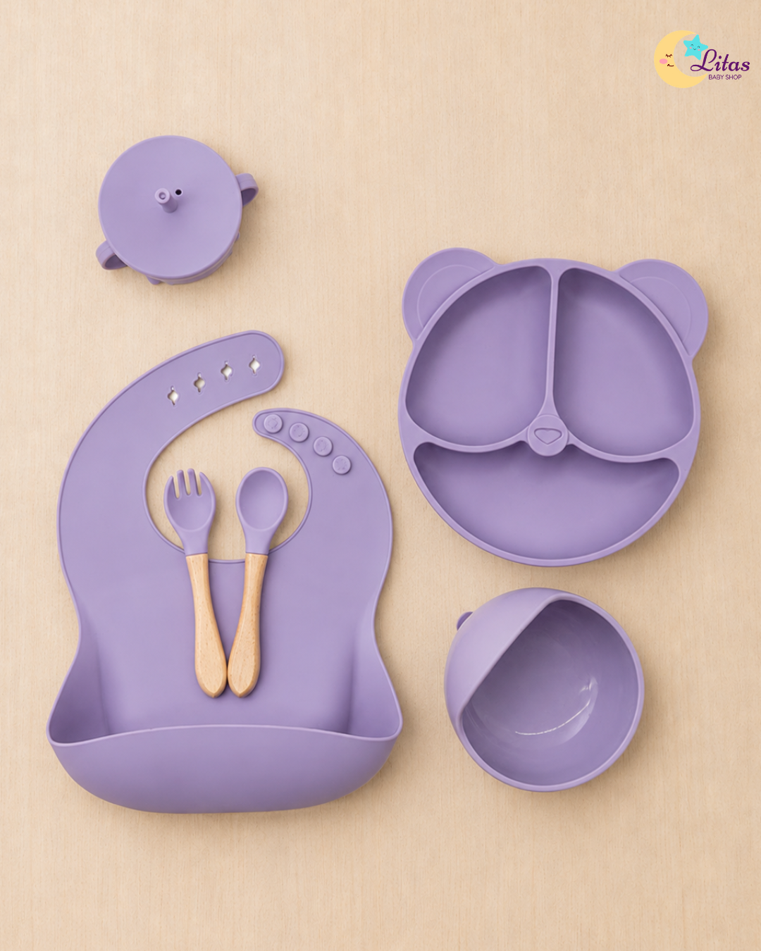 🐻 Baby Girl 6-Piece Feeding Set – Purple Lavender Bear
