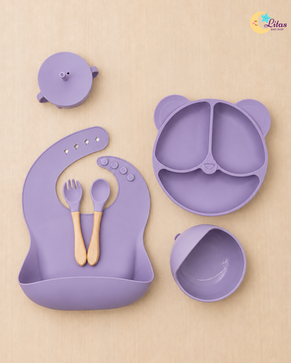 🐻 Baby Girl 6-Piece Feeding Set – Purple Lavender Bear