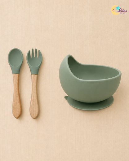 🐻 Baby Boy 6-Piece Feeding Set – Olive Green Bear