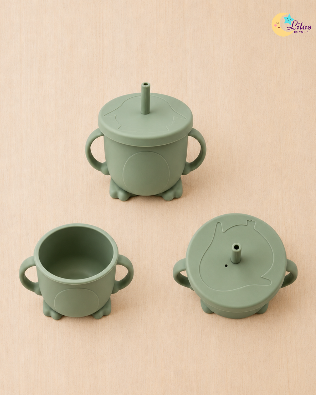 🐻 Baby Boy 6-Piece Feeding Set – Olive Green Bear