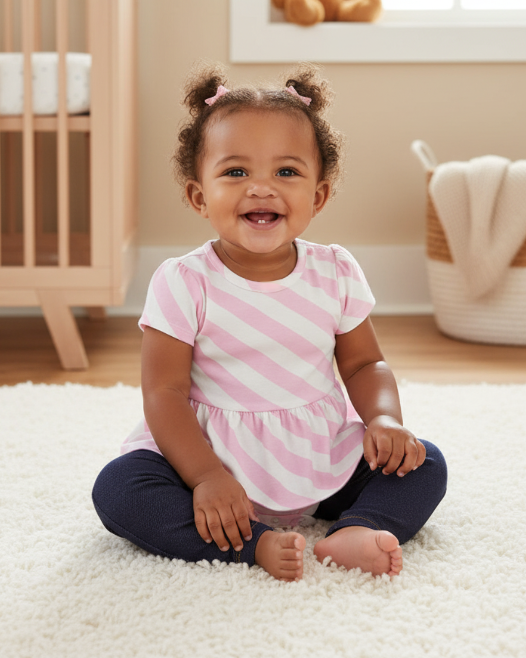 🌸 Carter’s Baby Girl 2-Piece "Lilac Peplum" Set – Stripes & Denim