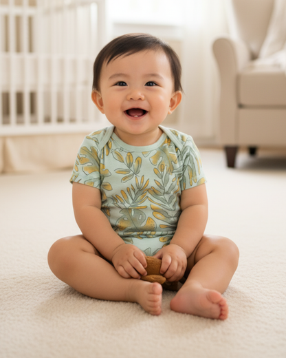 🌿 Carter’s Baby Boy 2-Piece Romper Set – Tropical Leaf & Striped Henley