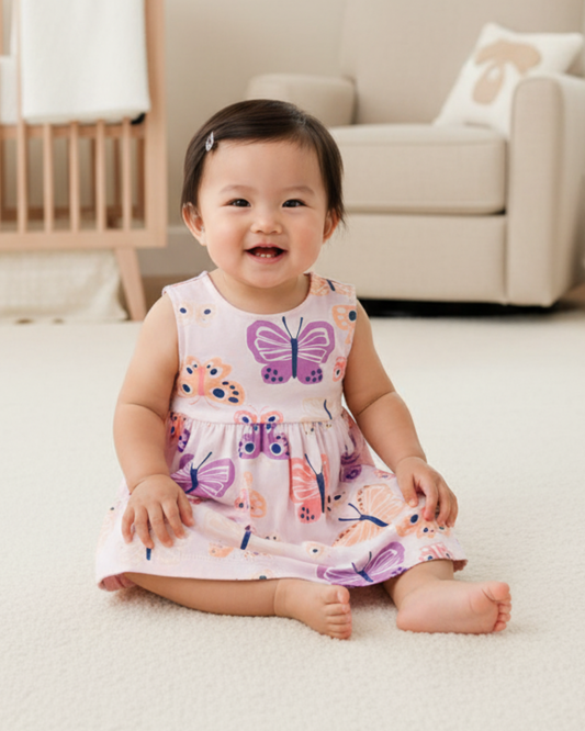 🦋 Carter’s Baby Girl 2-Piece Multi-Style Set – Orange Striped Romper & Butterfly Dress