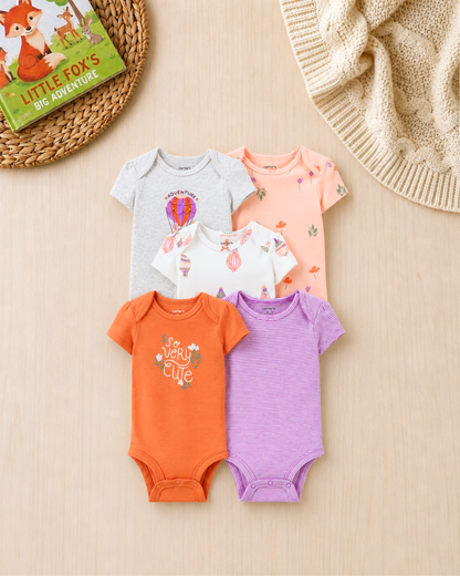 🌸 Original Carter's Baby Girl Short-Sleeve Bodysuits – Pastel Florals (5-Pack)