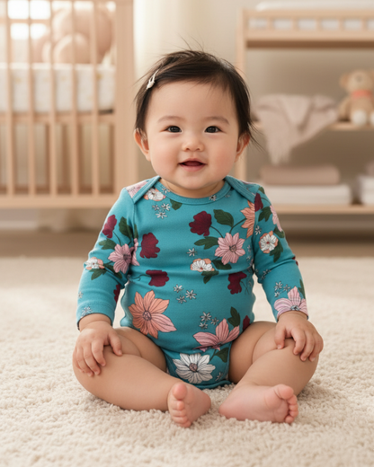 🌸 Carter's Original Baby Girl Long-Sleeve Bodysuits – Floral & Stripes (4-Pack)