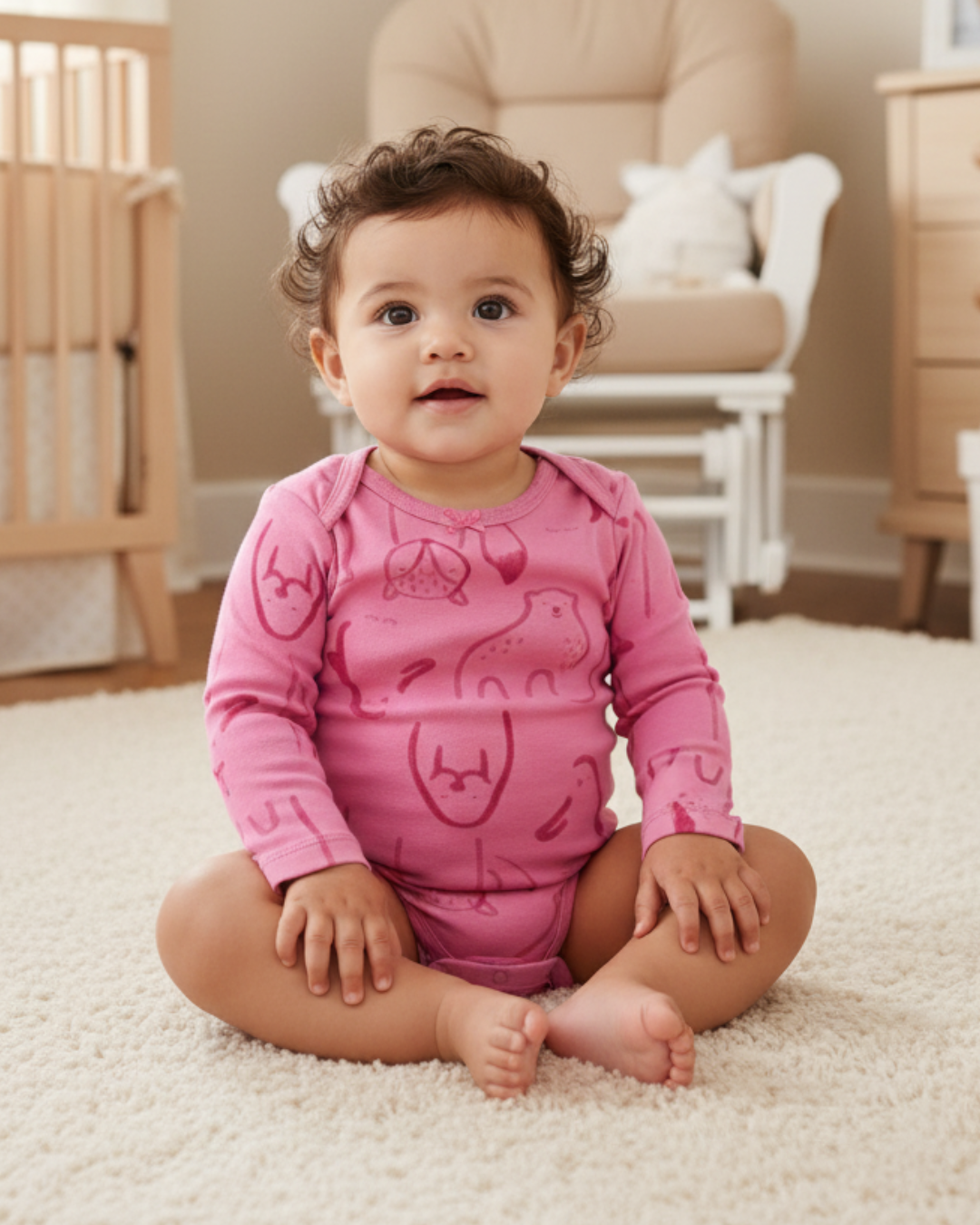 ❄️ Carter’s Original Baby Girl Long-Sleeve Bodysuits – Fair Isle & Soft Prints (4-Pack)