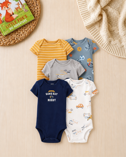 🏀 Original Carter's Baby Boy Short-Sleeve Bodysuits – Sports All-Star (5-Pack)