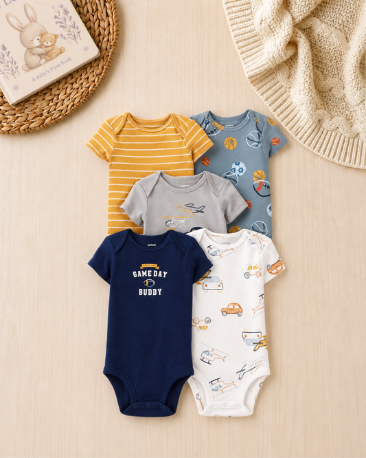 🏀Original Carter’s Baby Boy Short-Sleeve Bodysuits – Sports All-Star (5-Pack)