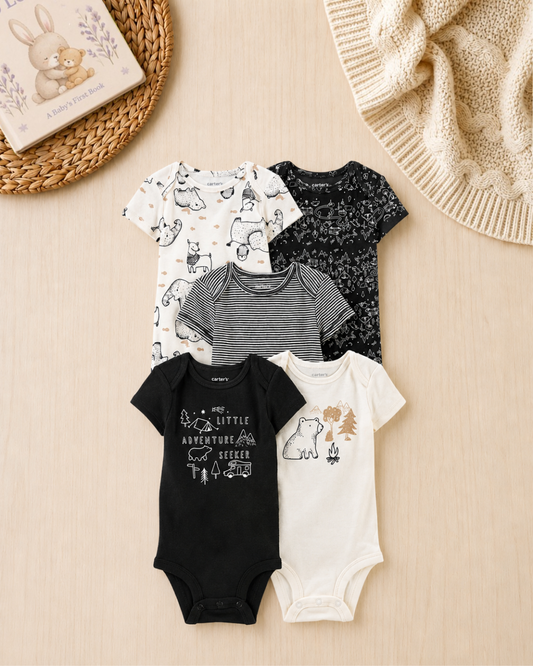 🏔️Original Carter’s Baby Boy Short-Sleeve Bodysuits – Little Adventure Seeker (5-Pack)