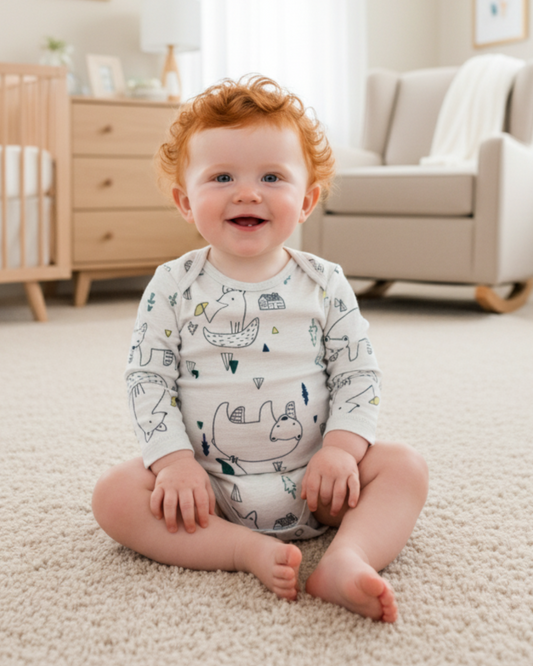 🦊 Carter’s Original Baby Boy Long-Sleeve Bodysuits – Forest Animals & Stripes (4-Pack)