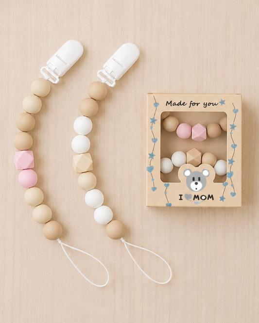💗 Blush Blossom Silicone Pacifier Clip Set – 2-Pack | Neutral Baby Girl Pacifier Holders