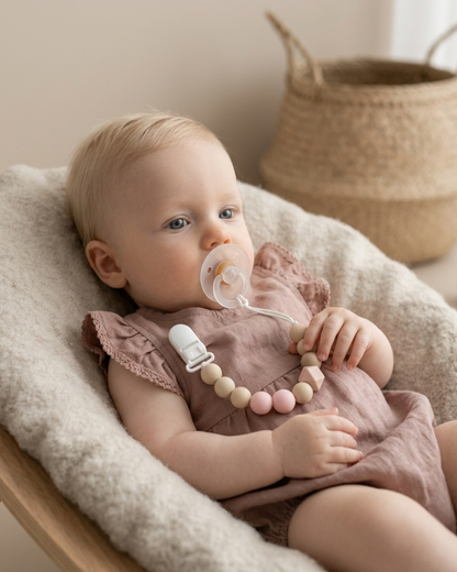 💗 Blush Blossom Silicone Pacifier Clip Set – 2-Pack | Neutral Baby Girl Pacifier Holders
