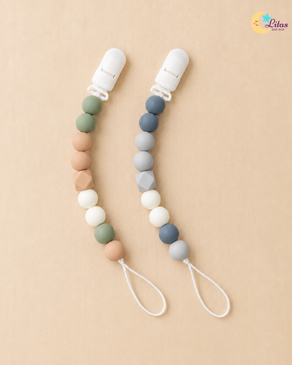 🌿 2-Pack Silicone Beaded Pacifier Clips – Olive Green, Dark Slate & Dusty Terracotta